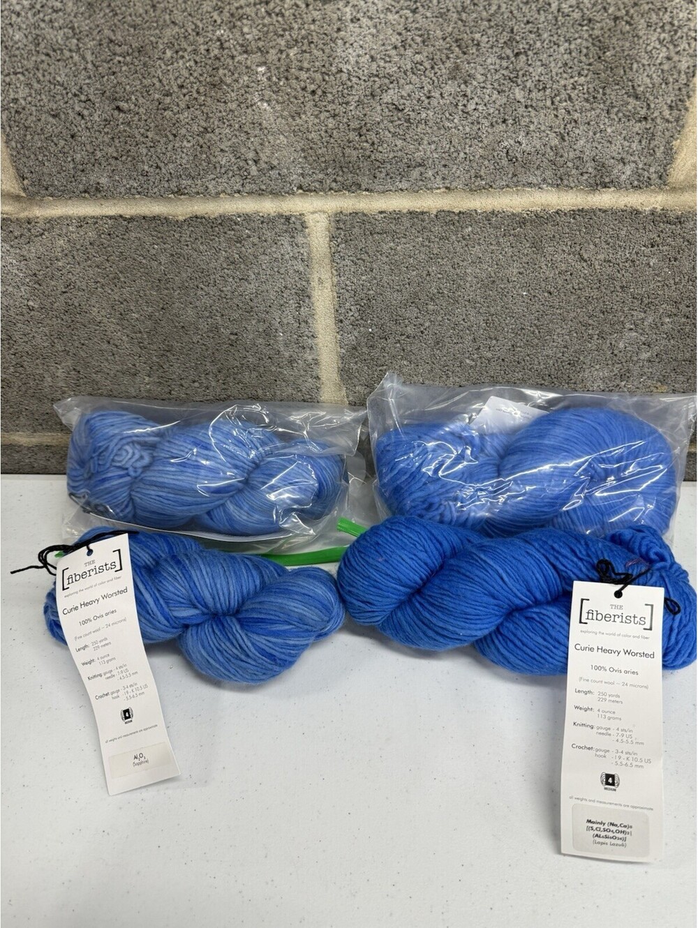 The Fiberists Curie Heavy Worsted 100% Ovis Aries Yarn Mixed Blues 4 Skein Lot